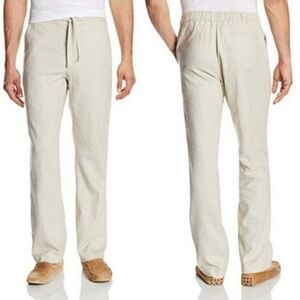 Havanera Linen Blend Beach Resort Pants Mens L 36-38 Beige Drawstring Unisex
